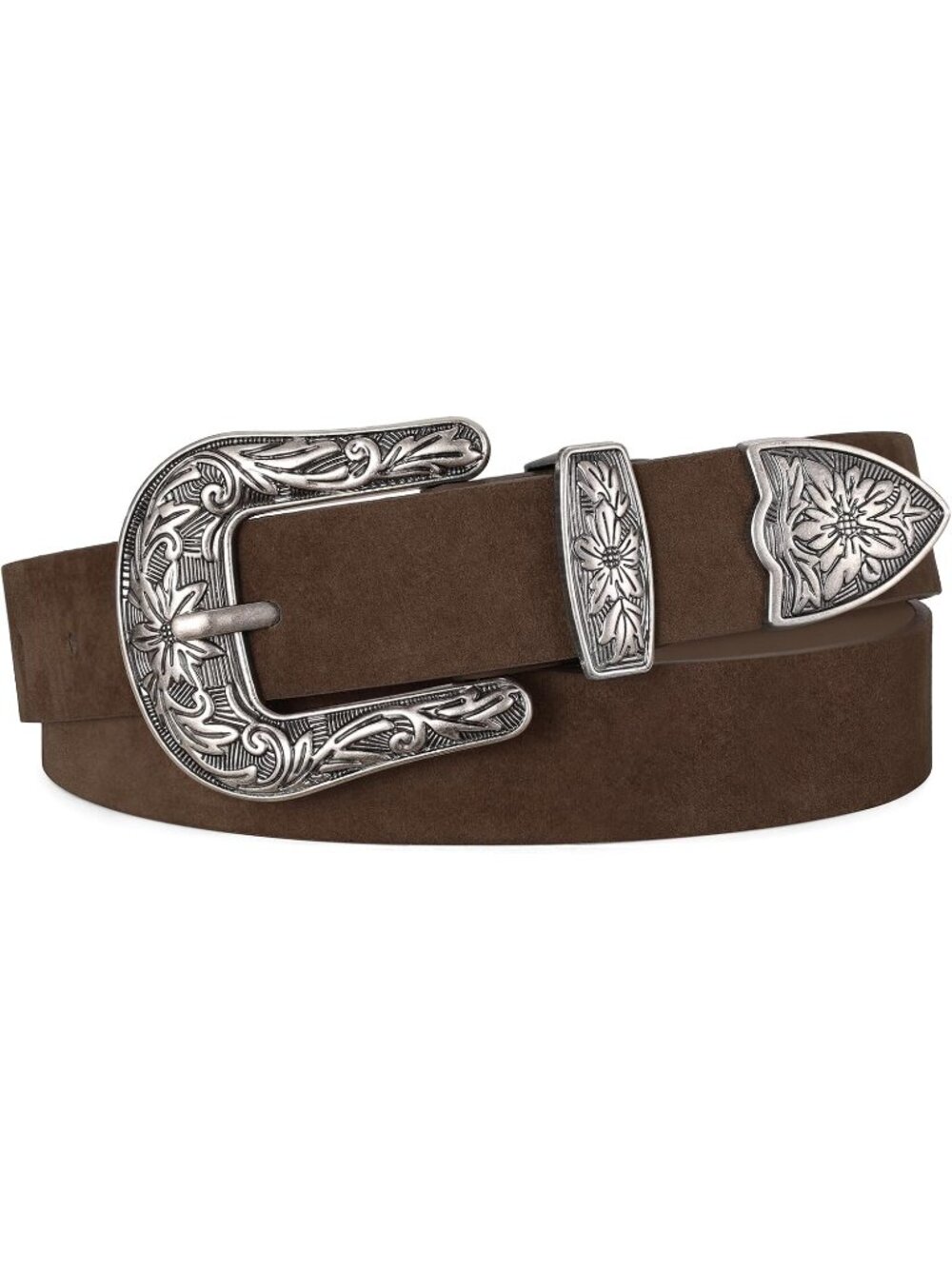 Women's Coffee(suede) Leather Waist Belt Vintage Western Design Silver Buckle